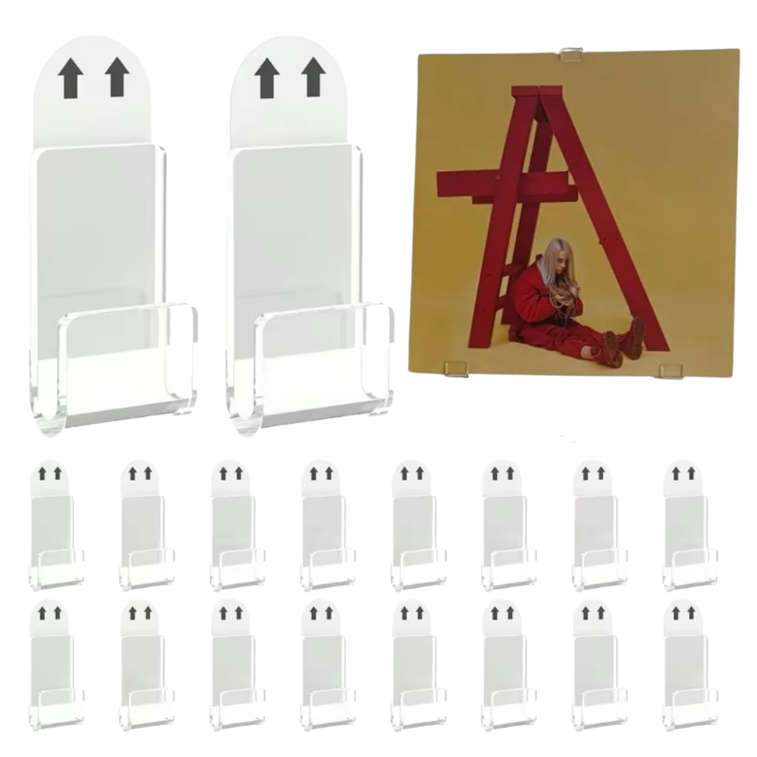 Acrylic Vinyl Record Wall Mounts (12-Pack, No-Drill, Renter-Friendly)