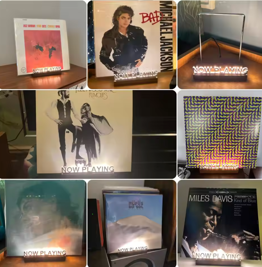 Now Playing Light-Up Vinyl Display Stand — Walnut, Acrylic & Warm White Glow
