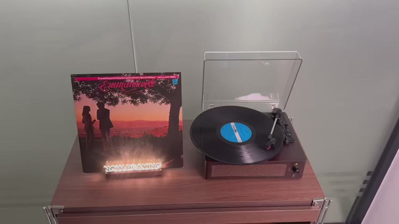 Now Playing Light-Up Vinyl Display Stand — Walnut, Acrylic & Warm White Glow